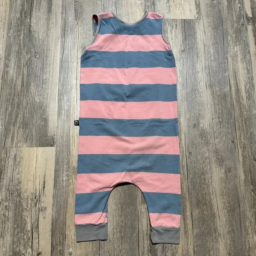 RAGS One-Piece Romper Pink Blue Striped 3/4 Sleeveless Cotton Modal